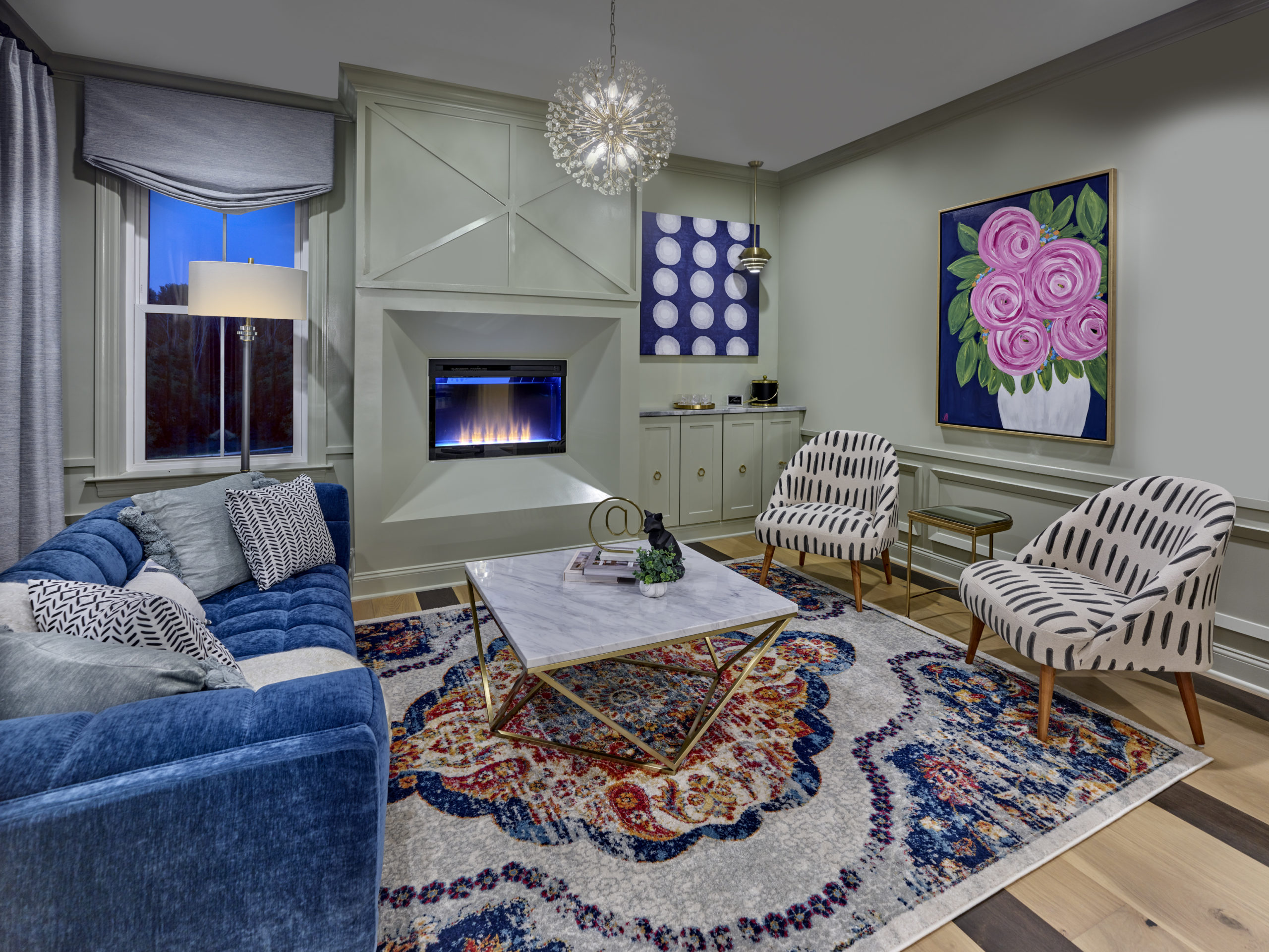 Gacek design group new tradition anthro inspired design flex room / lounge